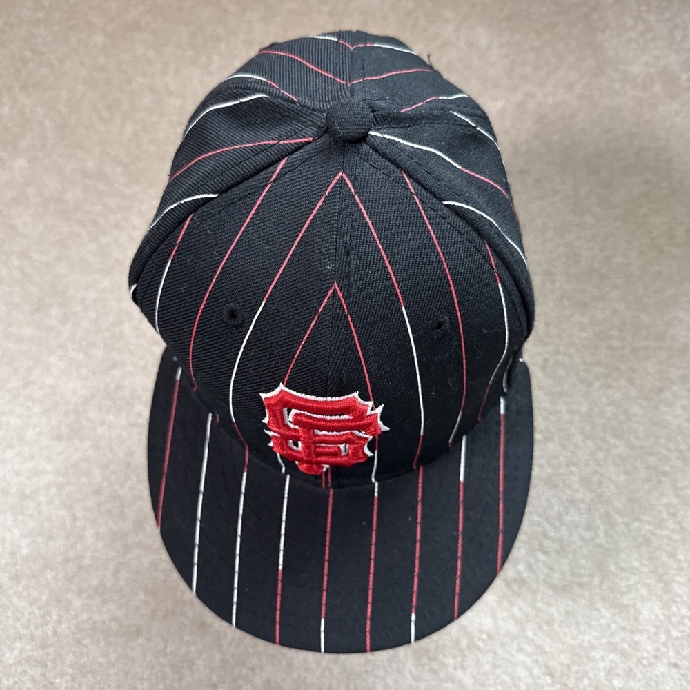 San Francisco Giants New Era 59fifty Pinstripe Black Red Sz 7 1/2 Wool Hat - Picture 6 of 9